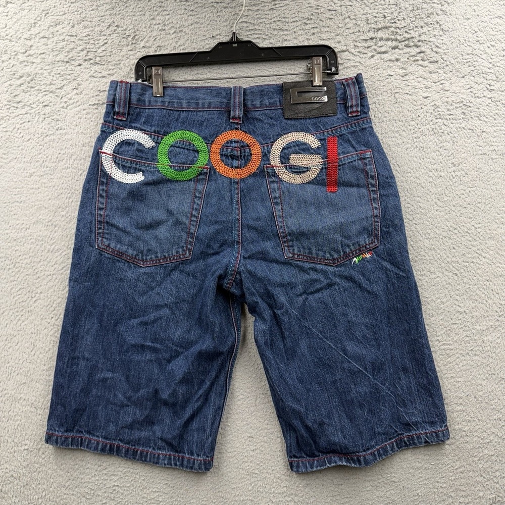 Coogi Shorts Mens 36 Blue Green Baggy Embroidered Crest Y2K Loose Grunge Goth
